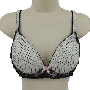 Victorias Secret 36C Body By Victoria No Wire Bra Black White Star Lace Trim Bow